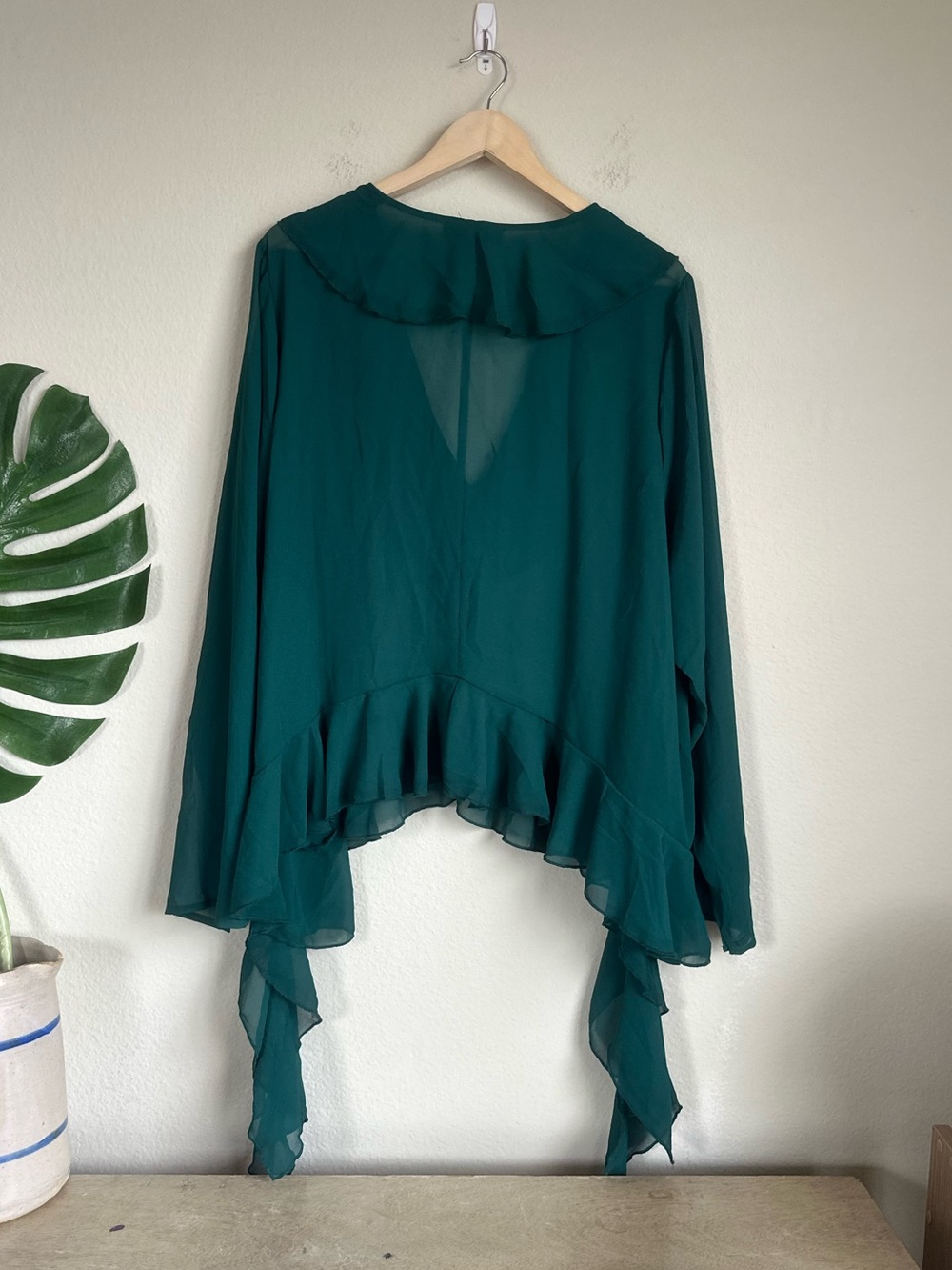 NWT Eloquii Ruffle Sheer Green Blouse - Picture 11 of 11